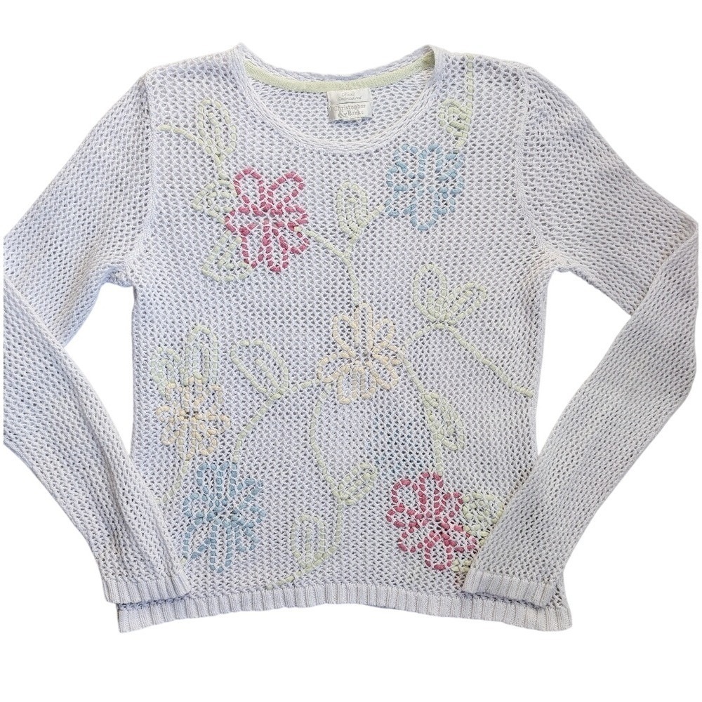 Vintage Y2K Cottagecore Whimsy Boho Hand-Knit Embroidered Floral Sweatshirt